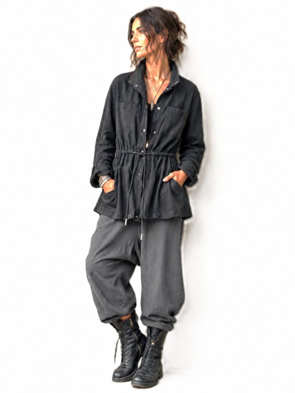 Keren Hart Black Boho Lagenlook Grunge With Goth Appeal Gauzy Textured Jacket LG